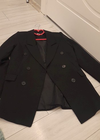 Düğmeli Siyah Midi Kadın Blazer Ceket - Görsel 6