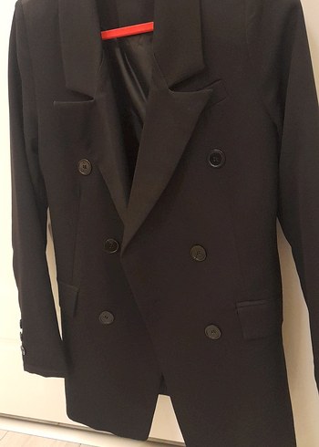 Düğmeli Siyah Midi Kadın Blazer Ceket - Görsel 2