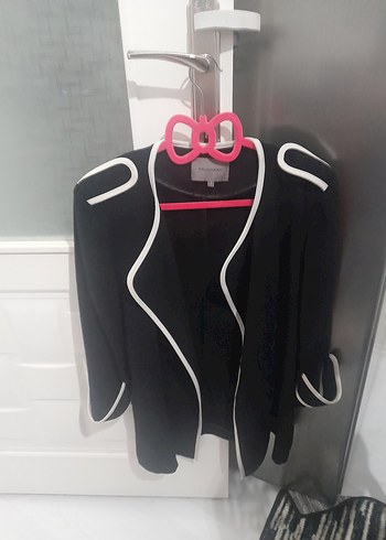 42 Beden Siyah Kadın Blazer Beyaz Şerit Detaylı 2lı takım