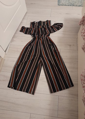 Diğer Çizgili, Askılı, Uzun Bol Kadın Tulum midi boy 36 38 beden
