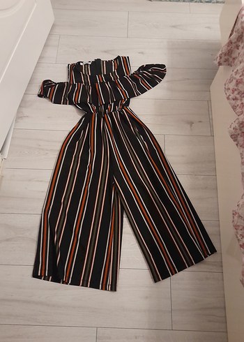 Çizgili, Askılı, Uzun Bol Kadın Tulum midi boy 36 38 beden