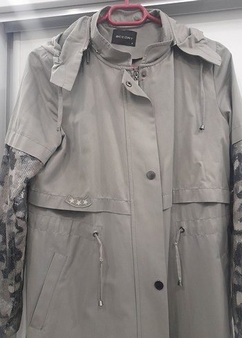 Kapüşonlu Kamuflaj Desenli Uzun Gri kap çok şık 38 beden - Görsel 7