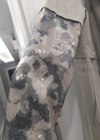 Kapüşonlu Kamuflaj Desenli Uzun Gri kap çok şık 38 beden - Görsel 4