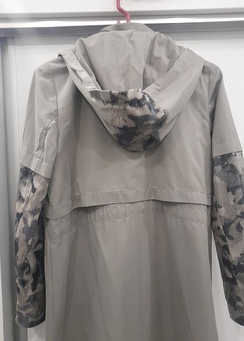 Kapüşonlu Kamuflaj Desenli Uzun Gri kap çok şık 38 beden - Görsel 11