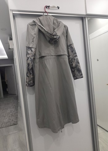 Kapüşonlu Kamuflaj Desenli Uzun Gri kap çok şık 38 beden - Görsel 9