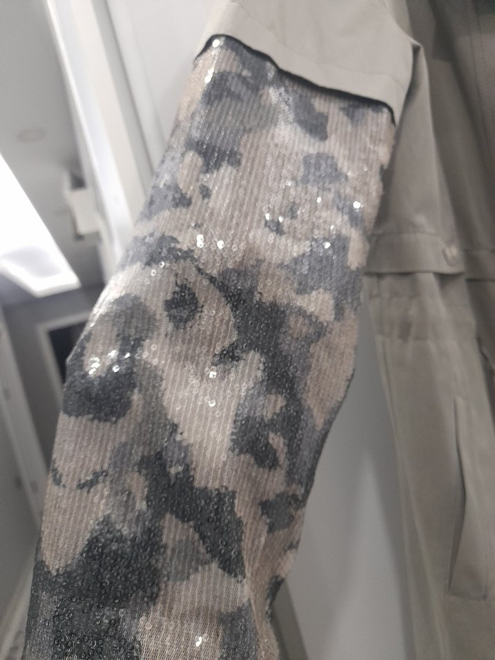 Kapüşonlu Kamuflaj Desenli Uzun Gri kap çok şık 38 beden - Görsel 4