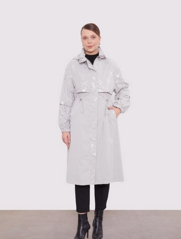 Kapüşonlu Kamuflaj Desenli Uzun Gri kap çok şık 38 beden - Görsel 5