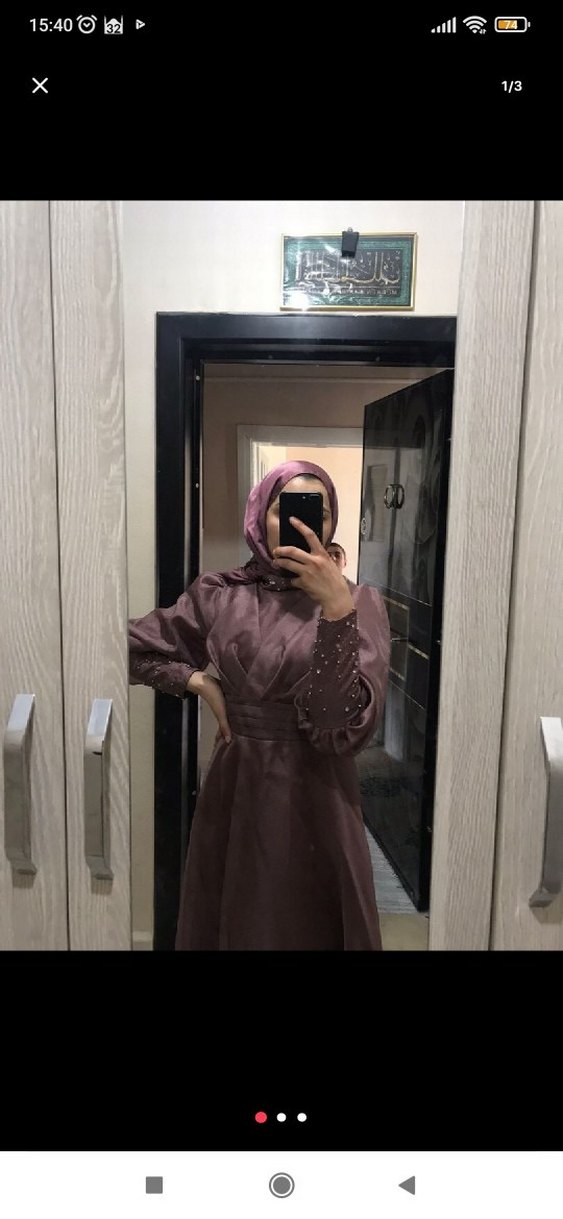 Uzun Mor abiye Yüksek Yakalı - Görsel 2