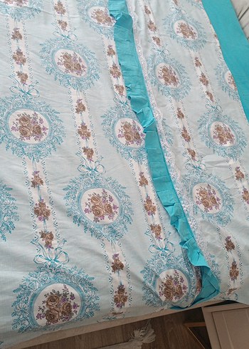 Turkuaz Baskılı Yatak Örtüsü çarşaf ve nevresim takımı yastiksiz - Görsel 3