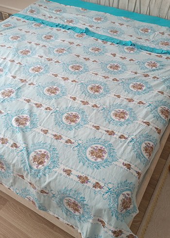 Turkuaz Baskılı Yatak Örtüsü çarşaf ve nevresim takımı yastiksiz - Görsel 2