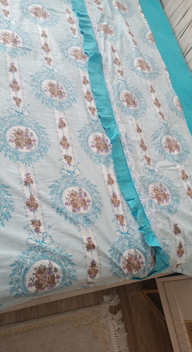 Turkuaz Baskılı Yatak Örtüsü çarşaf ve nevresim takımı yastiksiz - Görsel 3