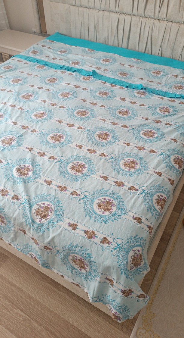 Turkuaz Baskılı Yatak Örtüsü çarşaf ve nevresim takımı yastiksiz - Görsel 2