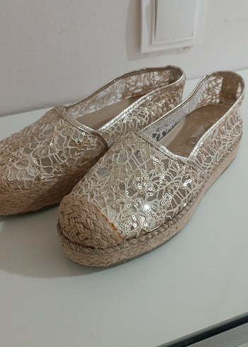 Bej Nakışlı Kadın Dolgu Topuk Espadril - Görsel 2