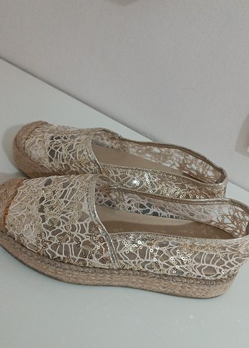 Bej Nakışlı Kadın Dolgu Topuk Espadril - Görsel 4