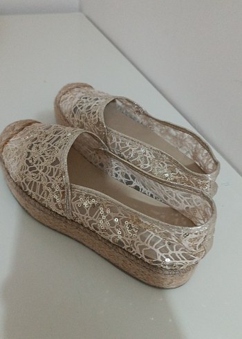 Bej Nakışlı Kadın Dolgu Topuk Espadril - Görsel 3