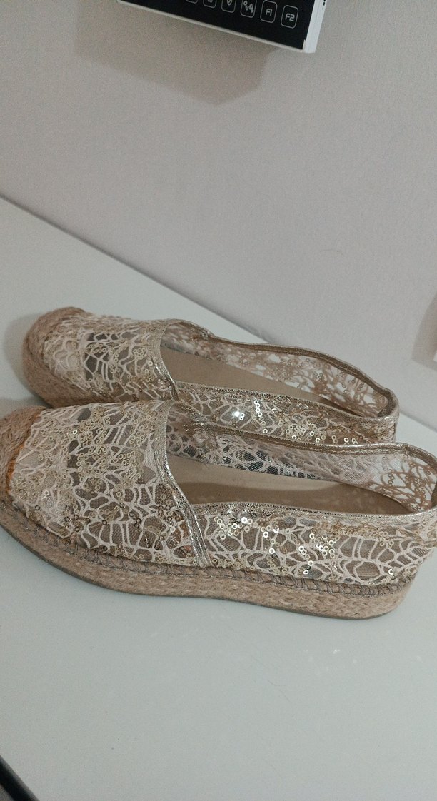 Bej Nakışlı Kadın Dolgu Topuk Espadril - Görsel 4