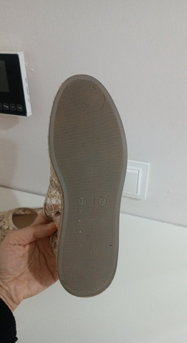 Bej Nakışlı Kadın Dolgu Topuk Espadril - Görsel 5