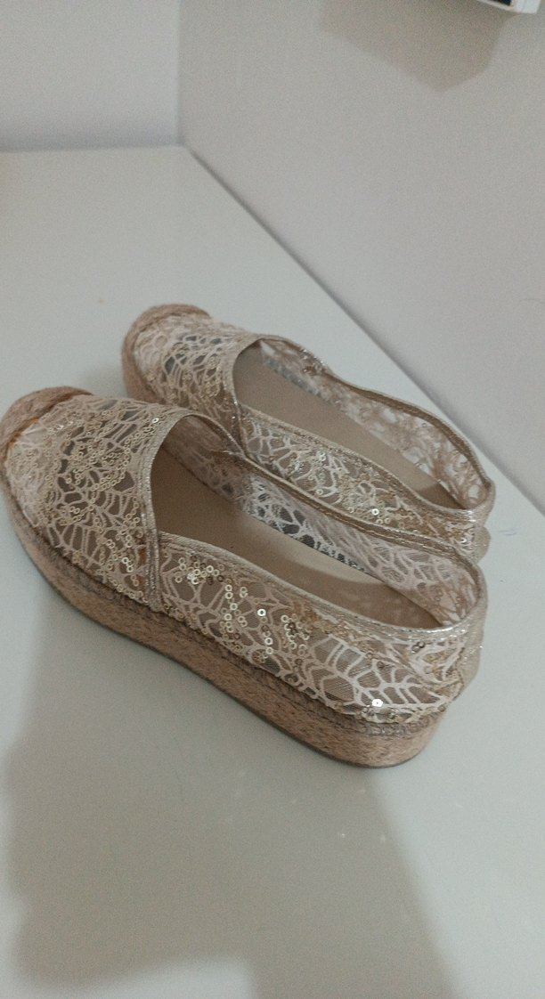 Bej Nakışlı Kadın Dolgu Topuk Espadril - Görsel 3