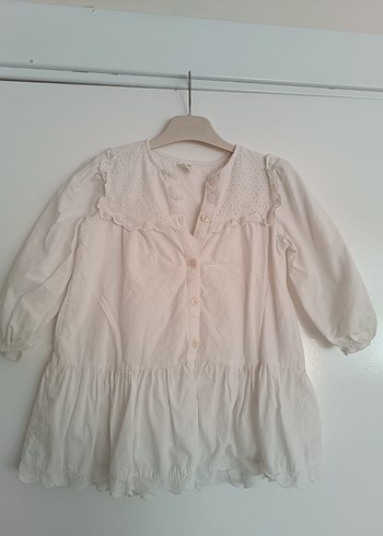 Kız Çocuk Beyaz V Yaka Pamuklu Gömlek - Görsel 3