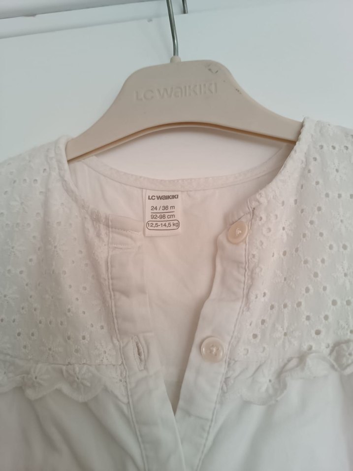 Kız Çocuk Beyaz V Yaka Pamuklu Gömlek - Görsel 2