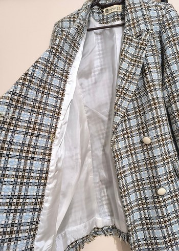 36 Beden kahverengi Renk Düğmeli Midi Desenli Blazer Ceket