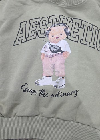 çocuk Khaki Baskılı Salaş Sweatshirt - Görsel 2