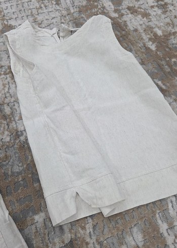 çocuk Beyaz Keten Midi Bol Kesim Pantolon - Görsel 2