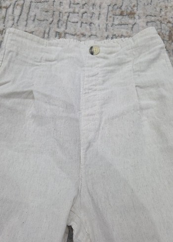 çocuk Beyaz Keten Midi Bol Kesim Pantolon - Görsel 4