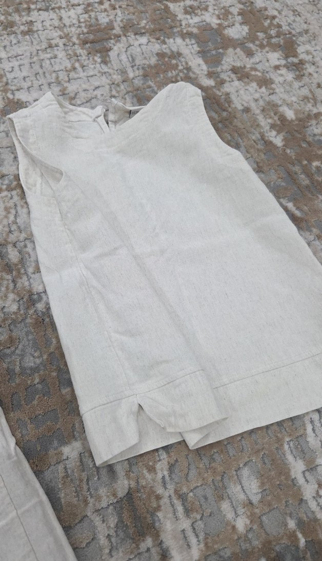 çocuk Beyaz Keten Midi Bol Kesim Pantolon - Görsel 2