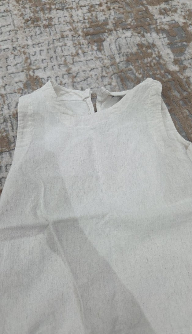 çocuk Beyaz Keten Midi Bol Kesim Pantolon - Görsel 3