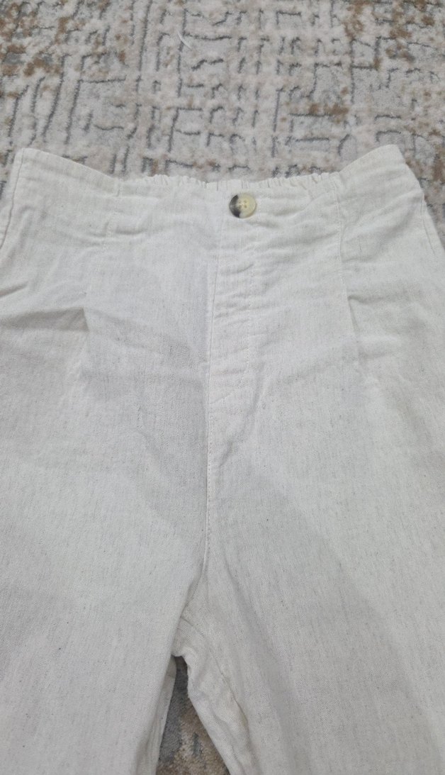 çocuk Beyaz Keten Midi Bol Kesim Pantolon - Görsel 4