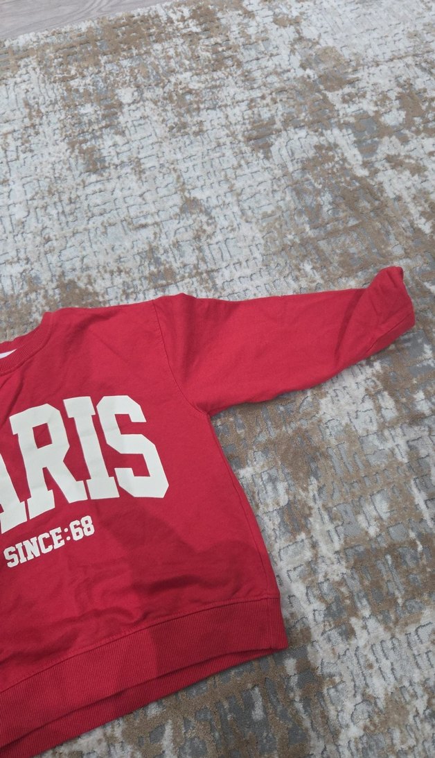 Kırmızı Paris Baskılı çocuk Sweatshirt - Görsel 2