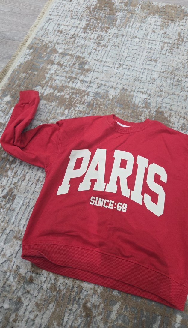 Kırmızı Paris Baskılı çocuk Sweatshirt - Görsel 3
