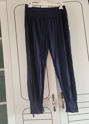 Lacivert Kadın Keten Pilili Rahat Kadın Pantolon Penye,38/40/42