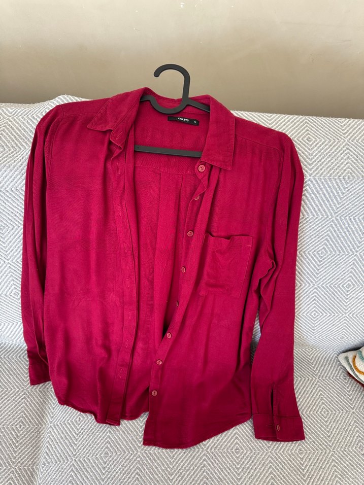 Bordo Düğmeli Kadın  Gömlek - Görsel 4