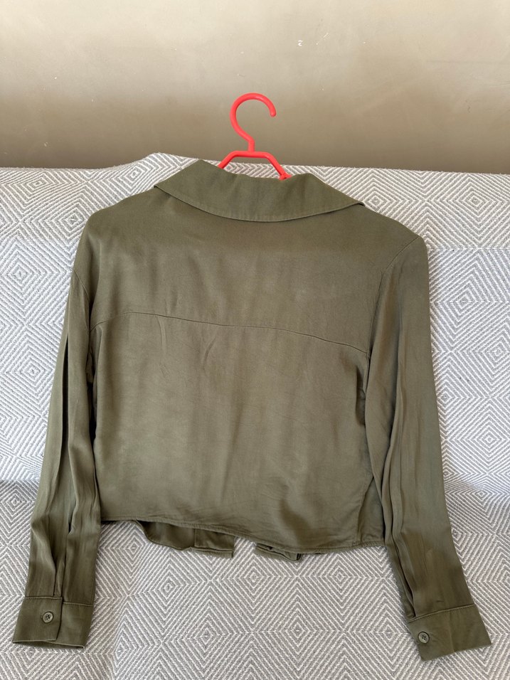 Düğmeli Khaki Kadın  Gömlek - Görsel 4