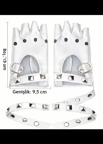 Beyaz Deri Rock Punk Eldivenler - Görsel 4