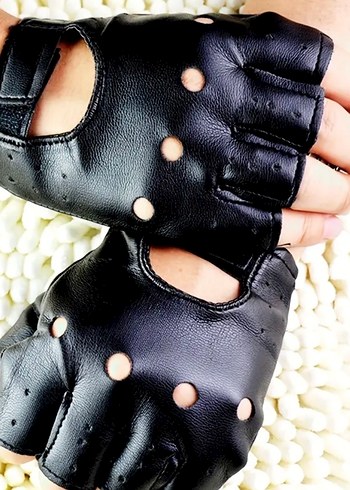 Siyah Deri Tokalı Rock Punk Eldiven - Görsel 2