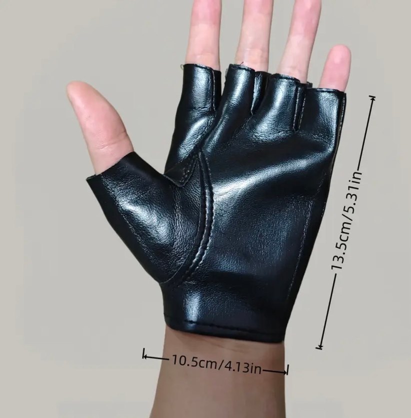 Siyah Deri Tokalı Rock Punk Eldiven - Görsel 3