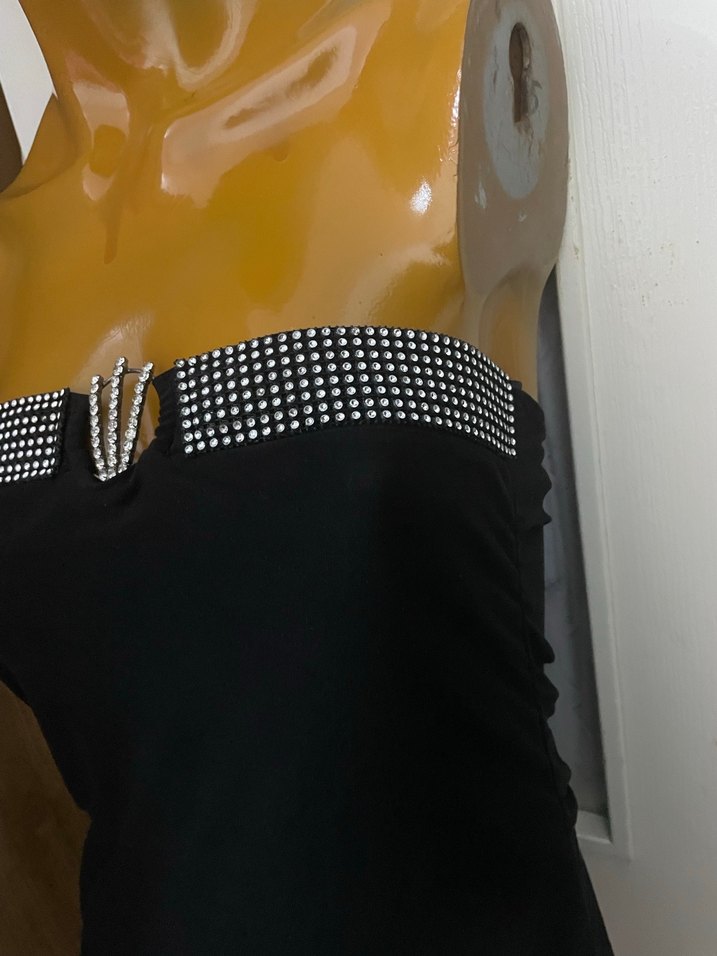 Siyah Straplez Mini Payetli Abiye Elbise - Görsel 4