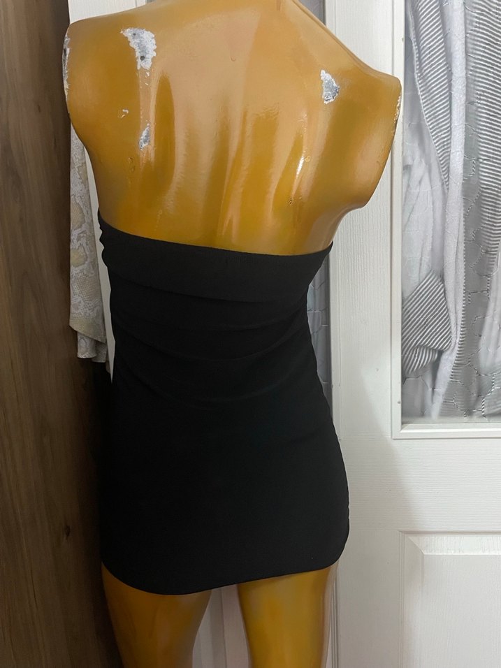 Siyah Straplez Mini Payetli Abiye Elbise - Görsel 5