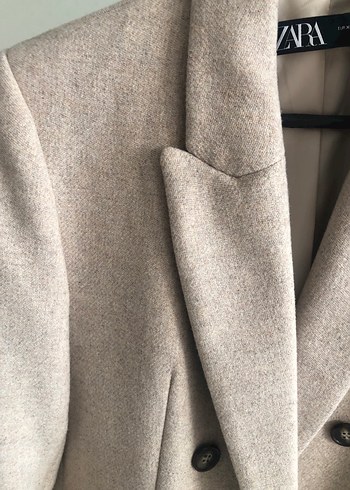 Bej Kadın Düğmeli Yün Blazer Ceket - Görsel 3