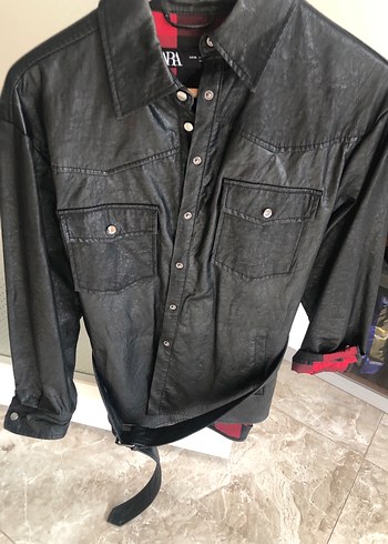 Siyah. Deri  Kadın Biker Ceket gömlek - Görsel 3