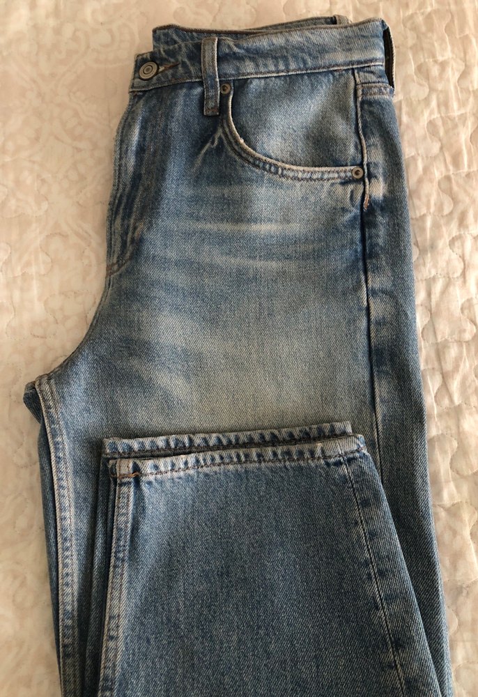 Kadın mavi tenk rahat kesim yüksek bel kendinden hafif parlak - Görsel 3