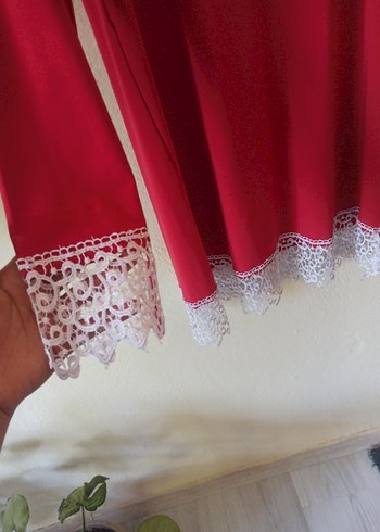 Dantel Detaylı Kırmızı Bohem Tunik - Görsel 3