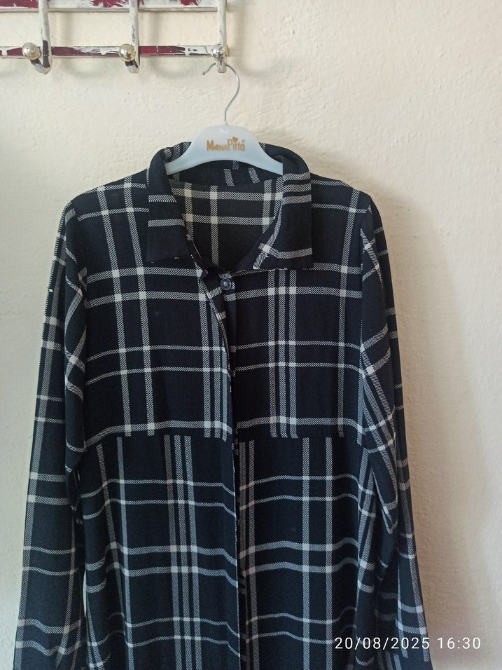 Uzun Kareli Siyah Kadın Elbise - Görsel 2