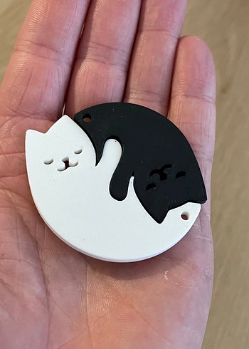 Siyah Beyaz Kedi Tasarımlı Kedi anahtarlığı - Görsel 2