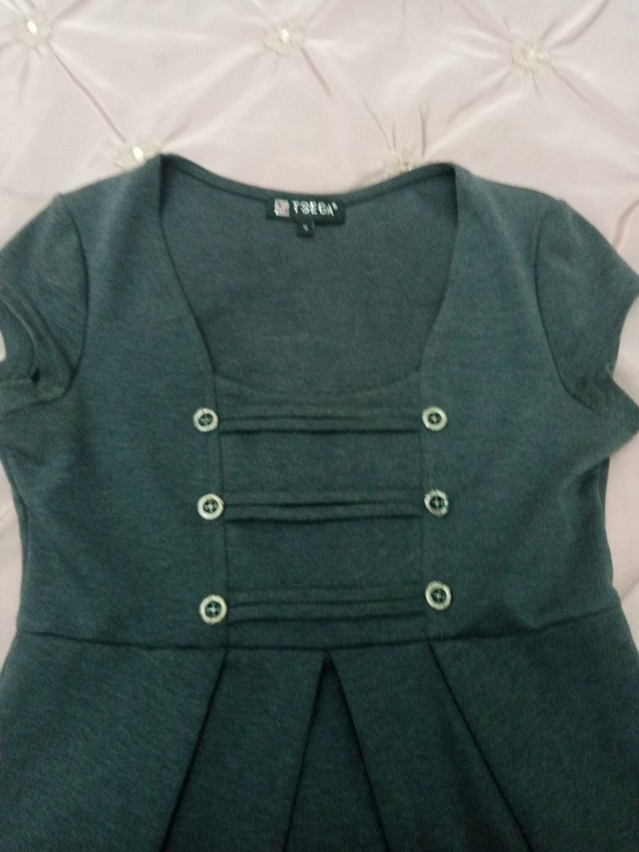 Gri Düğmeli Günlük  Elbises - Görsel 3