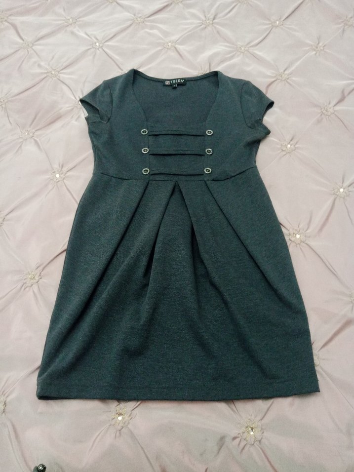 Gri Düğmeli Günlük  Elbises - Görsel 4