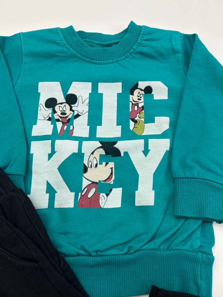 Turkuaz Mickey Baskılı Örme Sweatshirt ve Siyah Pantolon - Görsel 2